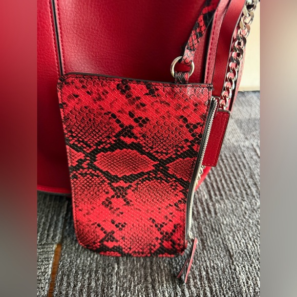 Andrea Red Faux Leather Tote Bag Snake Print Strap & Pouch – NWOT - Picture 5 of 13